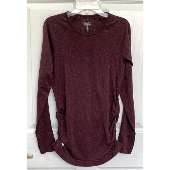 ATHLETA Speedlight Glow Top Womens S Long Sleeve Athletic Shirt Stretch Burgundy - Picture 3 of 5